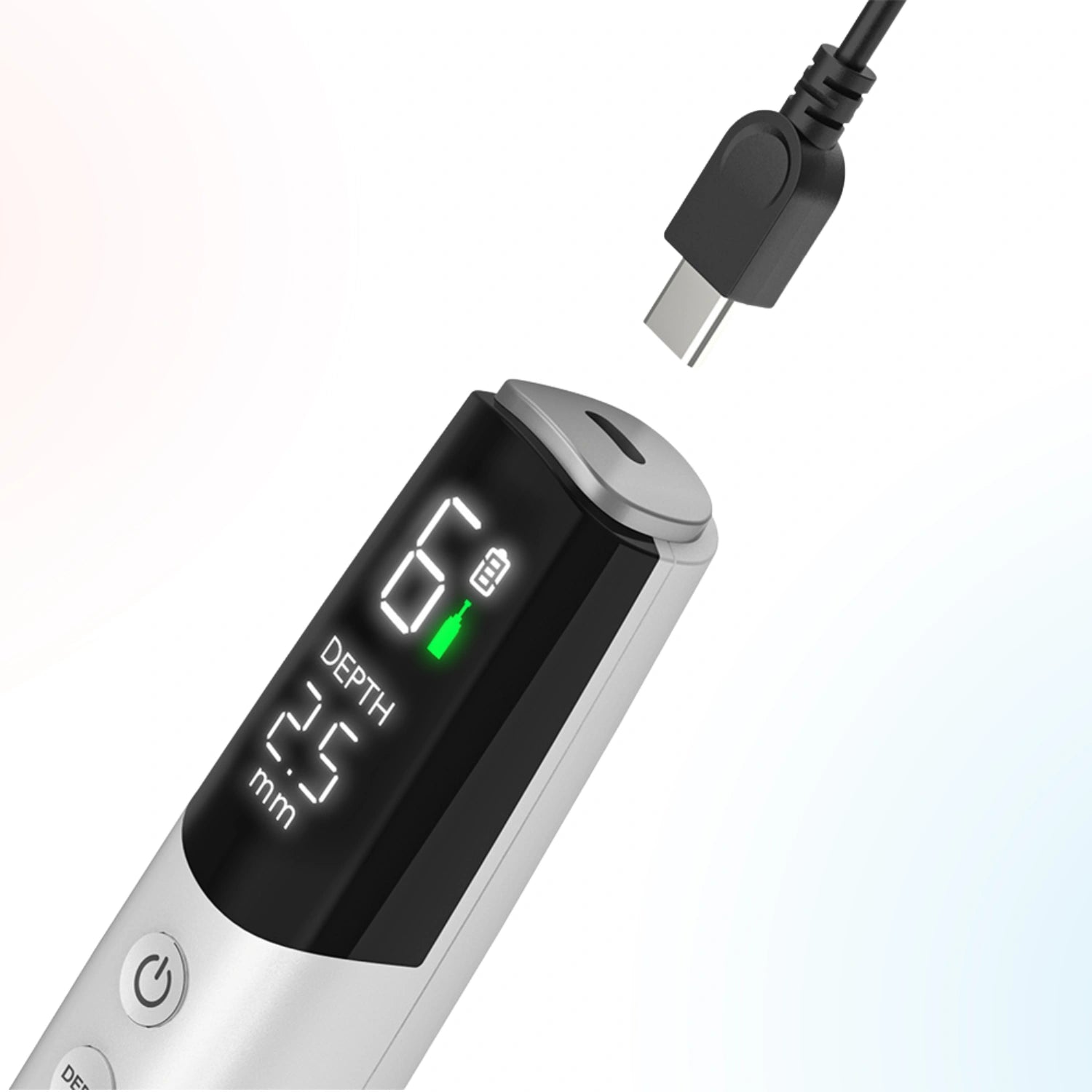 Dr. Pen M9 Type-C charging port with battery indicator and LED display close up