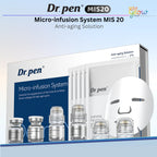 Dr. Pen MIS20 Micro-Infusion System with four serum ampoules, four micro-infusion stamps and hydrating facial sheet masks.