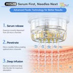 Diagram illustrating how the Dr. Pen MIS20 20-needle stamp dispenses serum through the applicator during stamping.
