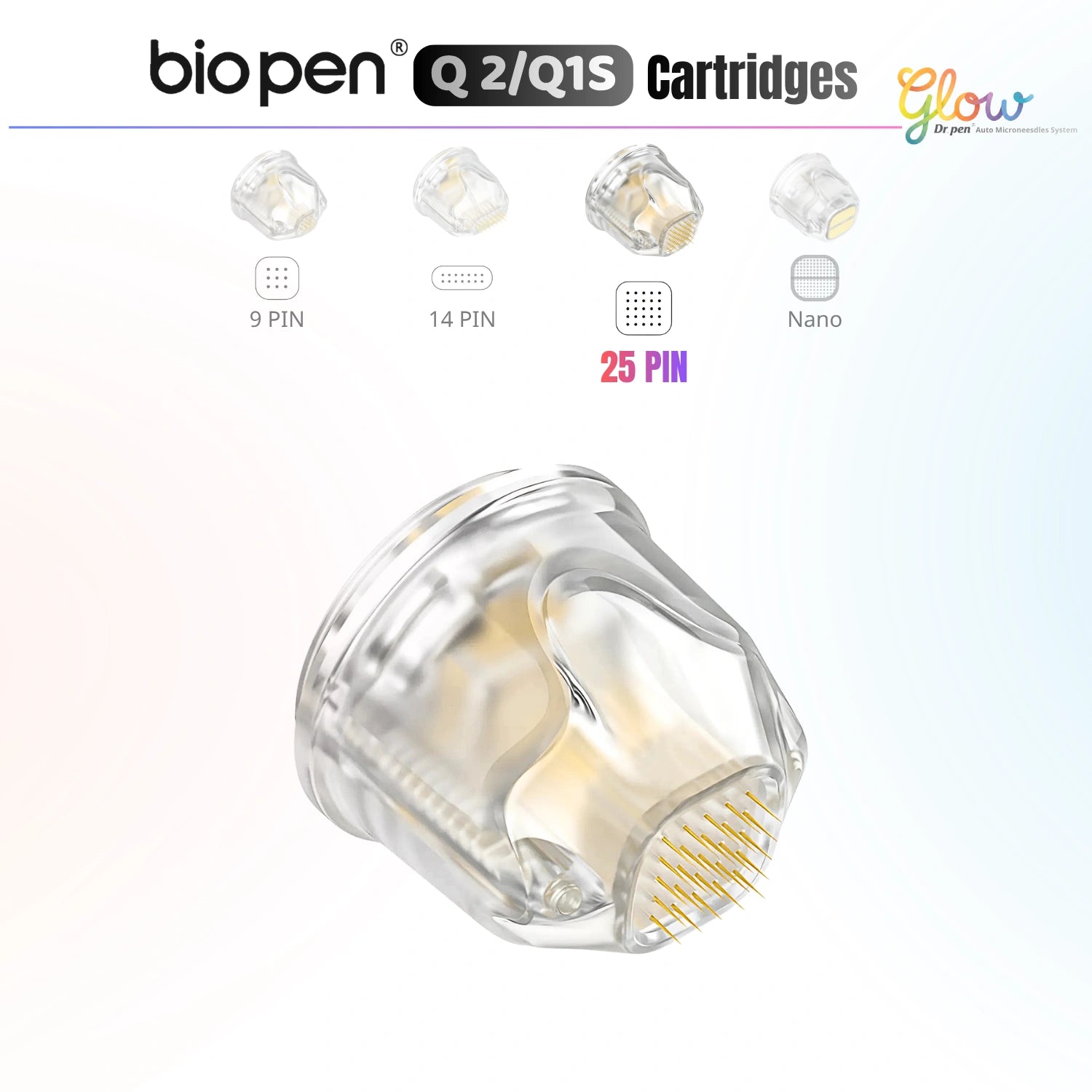 Dr. Pen Q1S Q2 25 pin replacement cartridge close-up with gold-plated needle tips for large area treatments