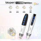 Dr. Pen Q1S Q2 replacement cartridges overview showing 9 pin, 14 pin, 25 pin, and nano cartridge options with compatible Bio Pen devices