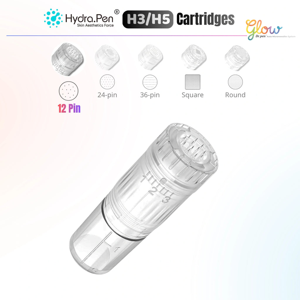 Hydra Pen H3 H5 12-pin replacement cartridge with transparent 3ml chamber, needle cap, and serum adjustment markings