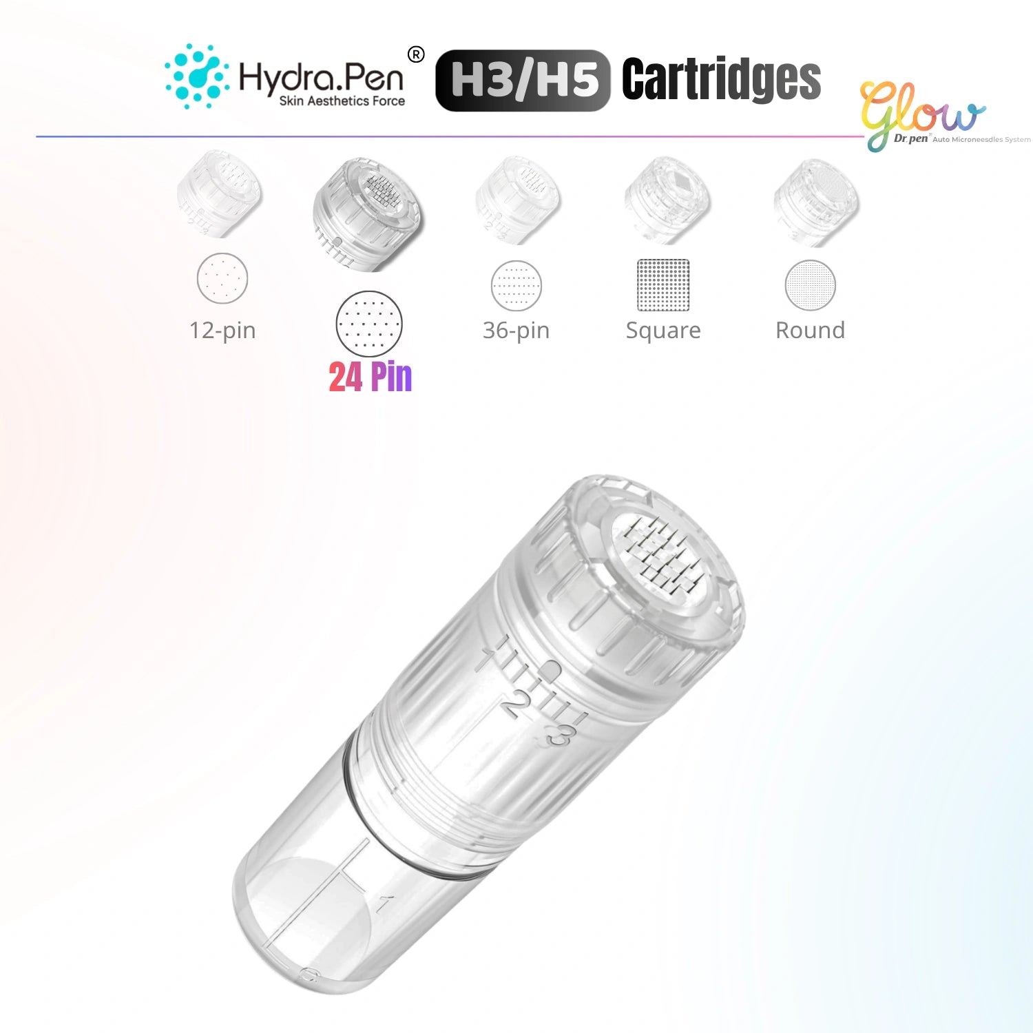 Hydra Pen H3 H5 24-pin replacement cartridge with transparent 3ml serum chamber and adjustable liquid flow settings