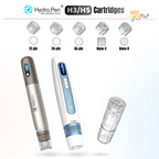 Hydra Pen H3 H5 replacement cartridges overview showing 12-pin, 24-pin, 36-pin, Nano-S, and Nano-R options with device compatibility